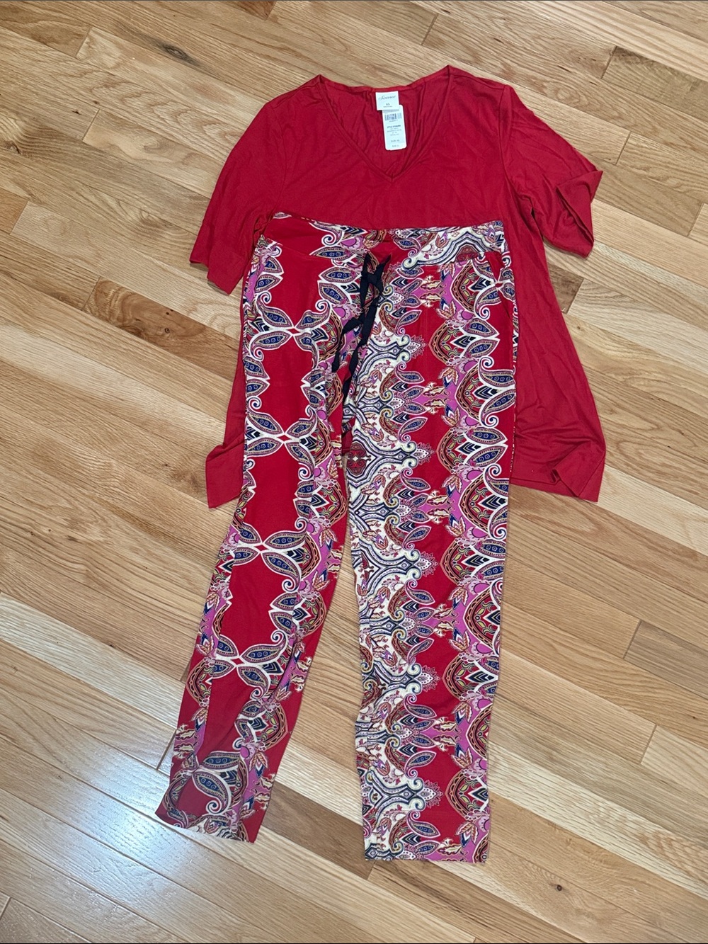 NWT! Soma Cool NightsRed Paisley PJ Set - Red Top with Multicolor Paisley Pants